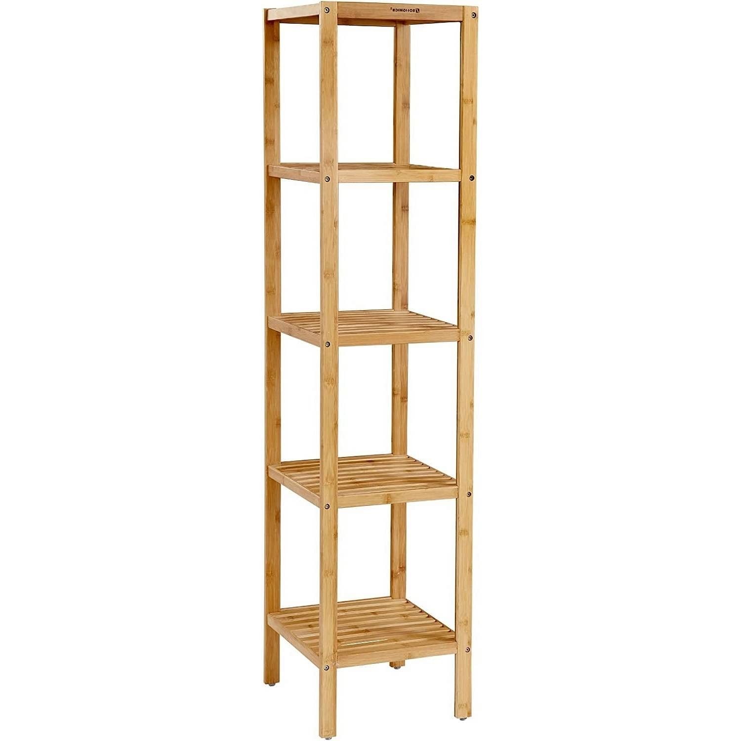 Slim 4-Shelf Natural Bamboo Wooden Shelving Unit Storage Rack Bookcase - Free Shipping