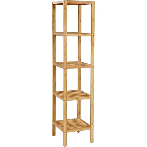 Slim 4-Shelf Natural Bamboo Wooden Shelving Unit Storage Rack Bookcase - Free Shipping