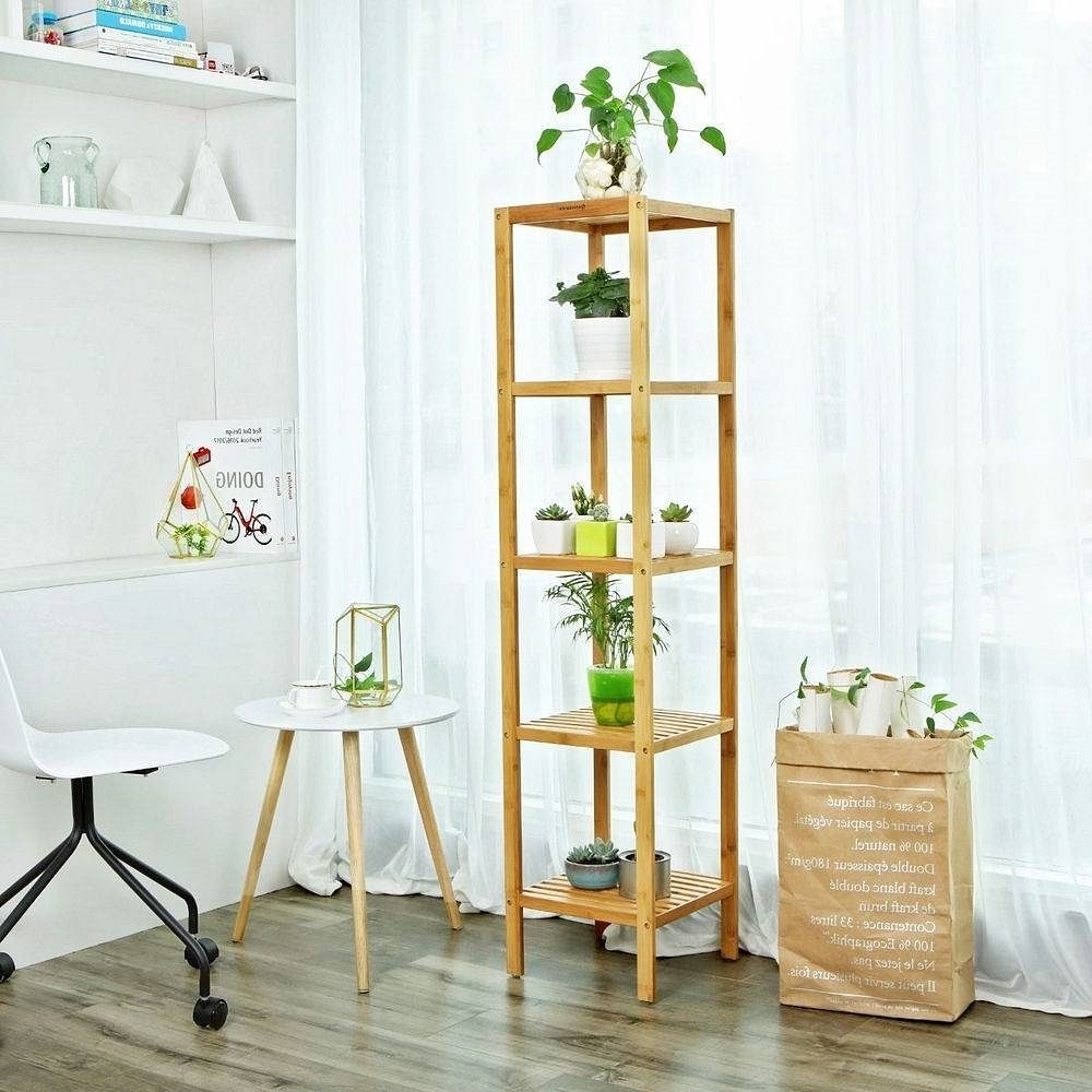 Slim 4-Shelf Natural Bamboo Wooden Shelving Unit Storage Rack Bookcase - Free Shipping