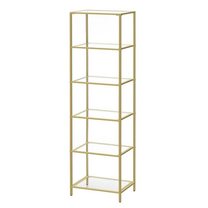 Narrow Glass Shelf Bookcase Bedroom Living Office Bath Storage Unit in Gold - Free Shipping 