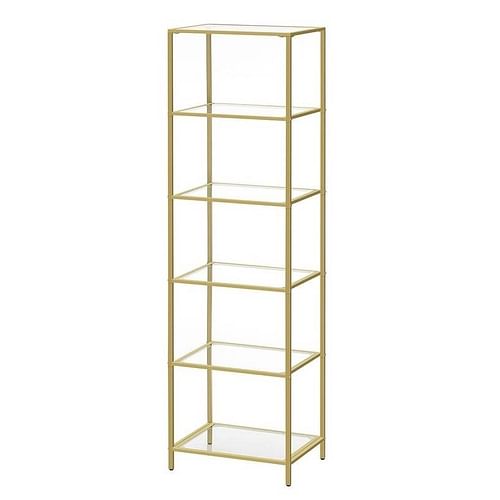 Narrow Glass Shelf Bookcase Bedroom Living Office Bath Storage Unit in Gold - Free Shipping 