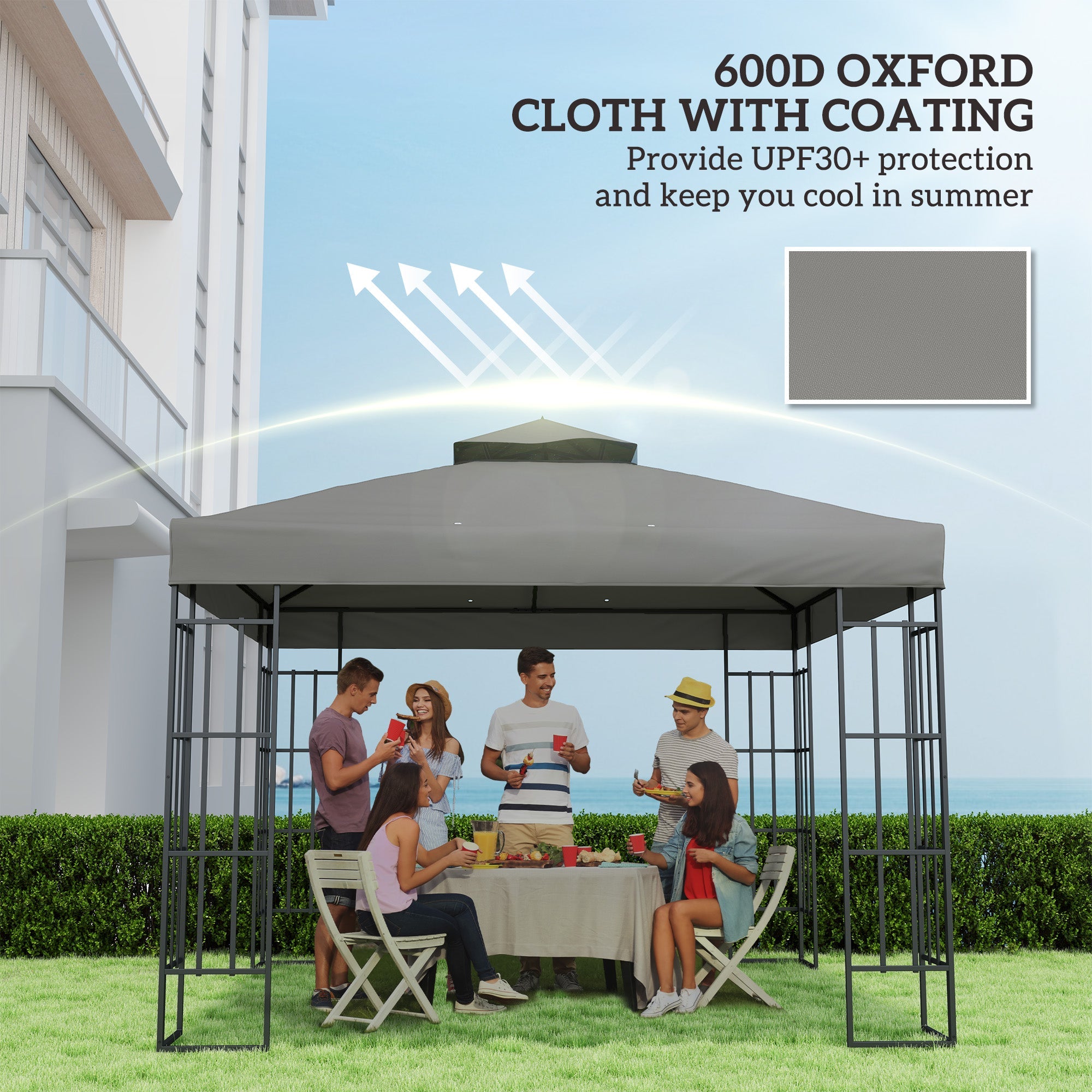 Outsunny 10' x 10' Gazebo Canopy Replacement Cover, 2-Tier Garden Gazebo Roof Replacement, UPF30+, TOP COVER ONLY, Grey 