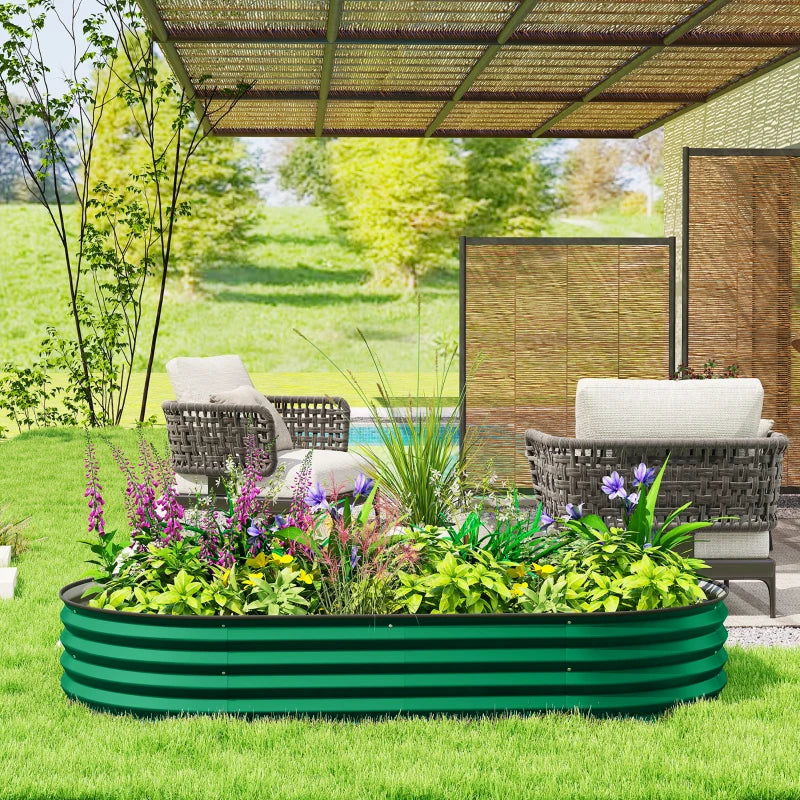 6' x 3' x 1' Large Outdoor Planter Box, Galvanized Raised Garden Bed with Metal Plant Stake, Green