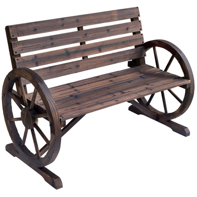 Outsunny 42" Wood Wagon Wheel Bench Rustic Garden Loveseat Outdoor Lounge Chair Brown 
