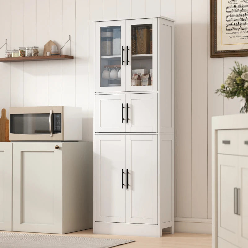 67" Tall Bathroom Storage Cabinet, Modern Freestanding Bathroom Cabinet with Glass Doors and Adjustable Shelves, White