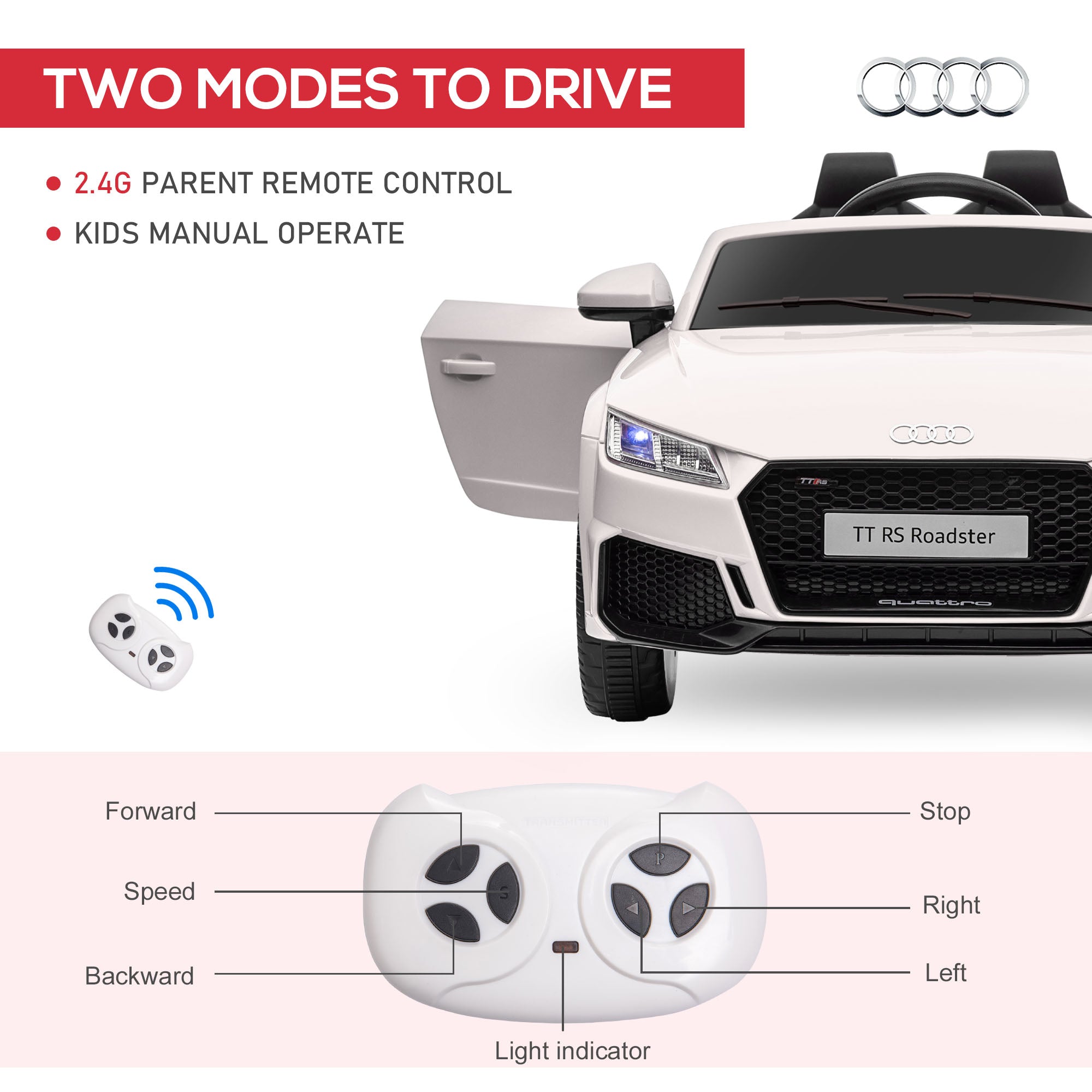 Aosom Licensed Ride-On Car: 6V Electric, Kids, Remote Control, Battery Powered, White 