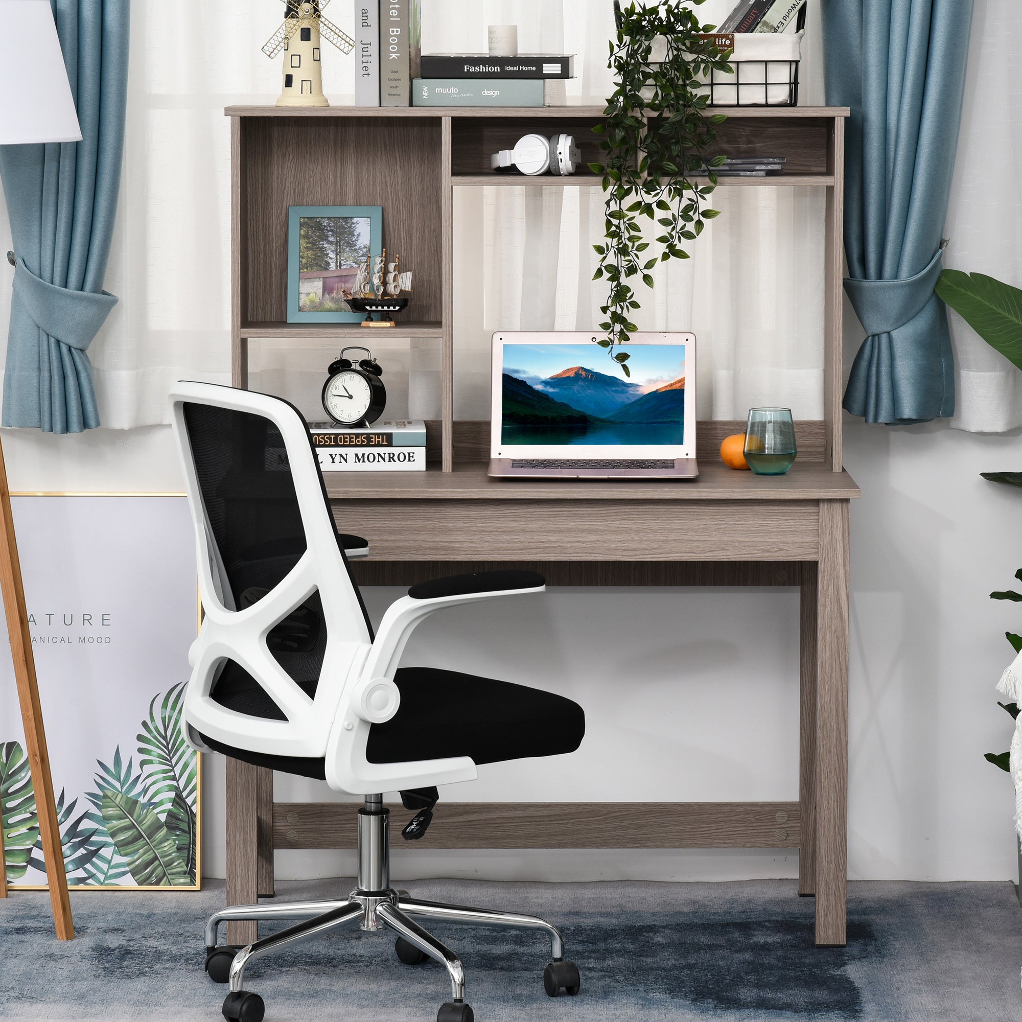 HOMCOM Study Desk: Bookshelves Storage, Writing Work, Bedroom Home Office Workstation, Brown 