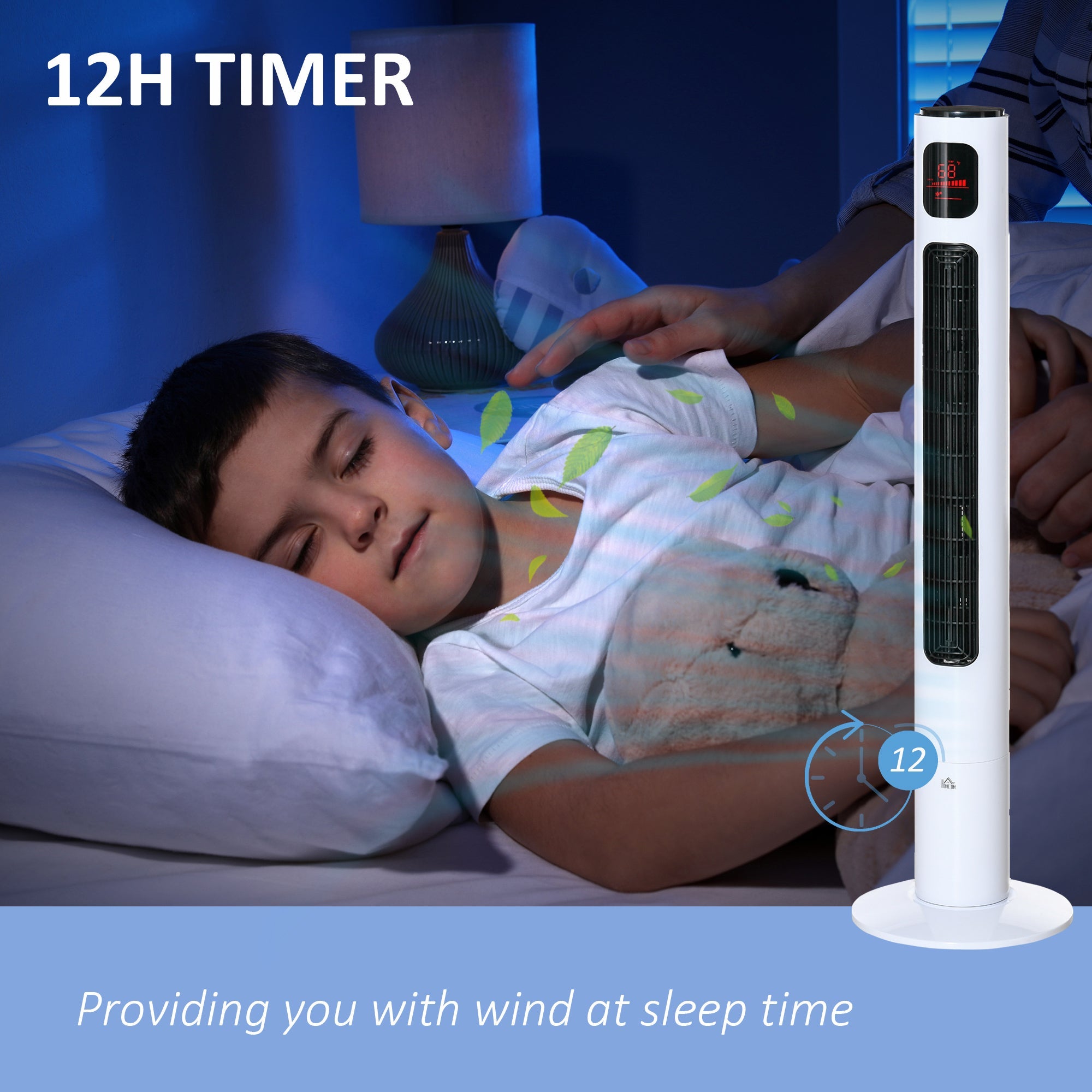 HOMCOM Oscillating Tower Fan Standup Cooling 3 Speed 12h Timer LED Remote White for Efficient Air Circulation 