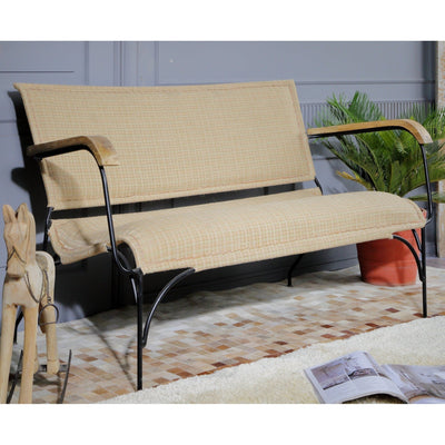 Long Metal Frame Rattan Bench 
