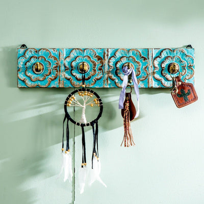 Carved Wooden 4 Hooks Rack 