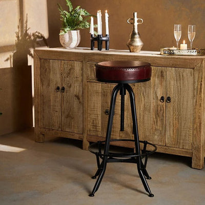 Industrial Bar Stool, Leather 