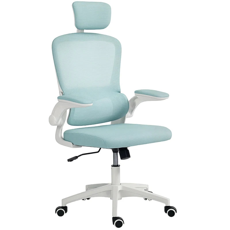 Ergonomic Mesh Office Chair, High Back Desk Chair with Rotatable Headrest, Flip-Up Armrests, Lumbar Support, Light Green