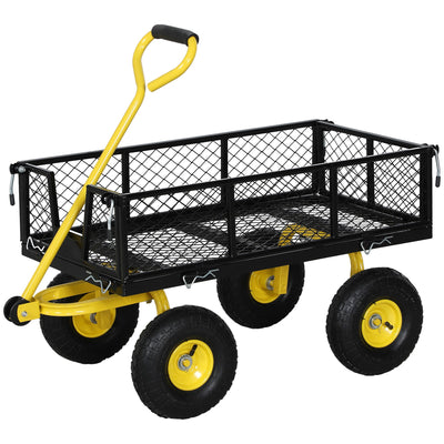 Outsunny Steel Garden Cart, Utility Wagon with Removable Sides, 10" Wheels, 180° Rotating Handle, 440lbs Capatity 