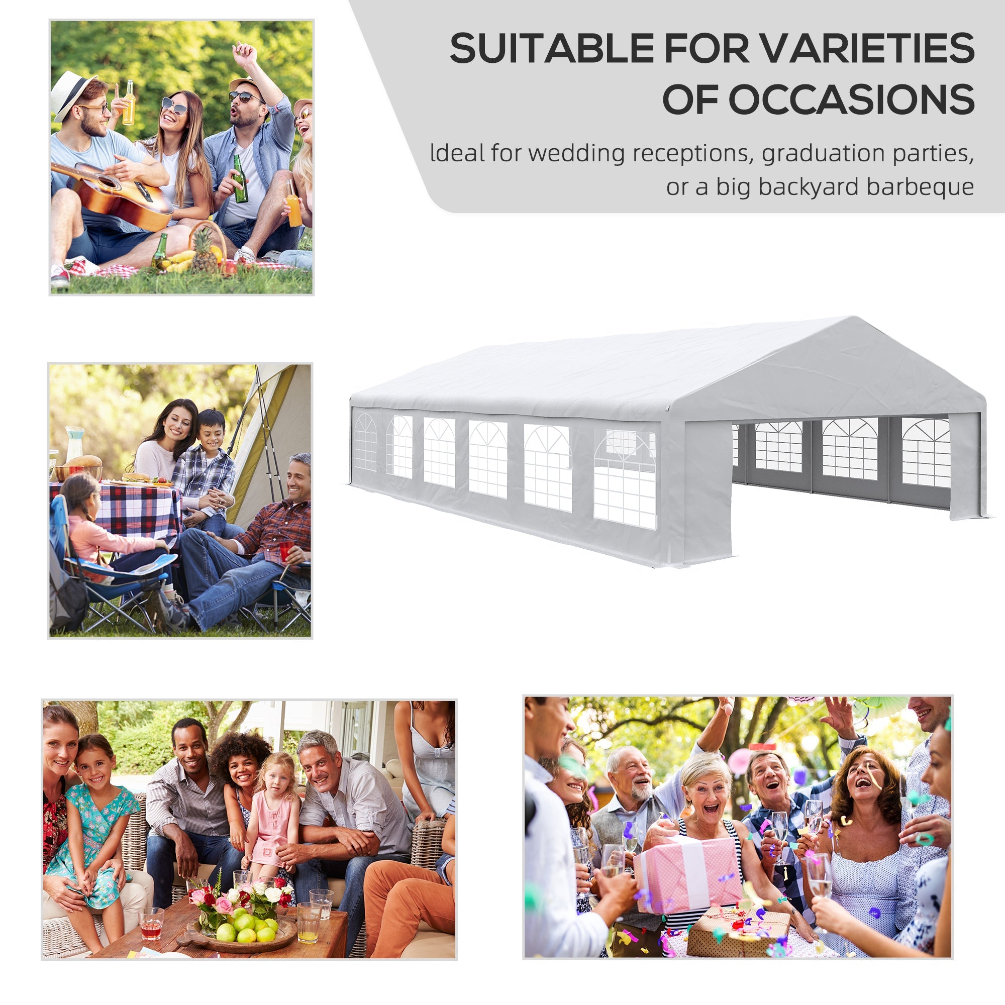 Outsunny 23' x 39' Party Tent, Heavy Duty Outdoor Canopy Tent Shelter with 2 Doors and 12 Windows for Parties, Events, White 