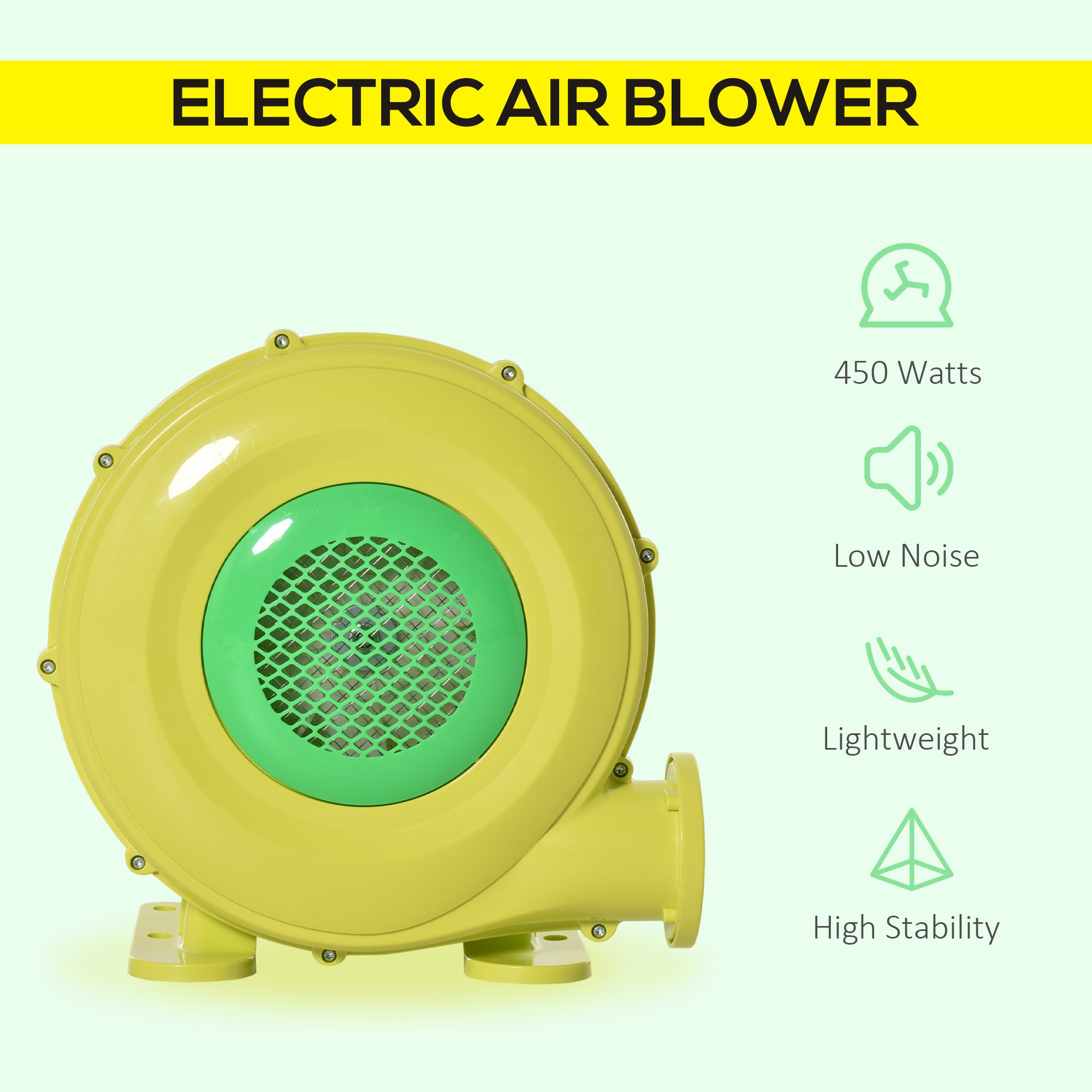 Outsunny Compact Inflation: Electric Air Blower 450W Energy Efficient Pump for Outdoor Inflatable Bounce Houses 