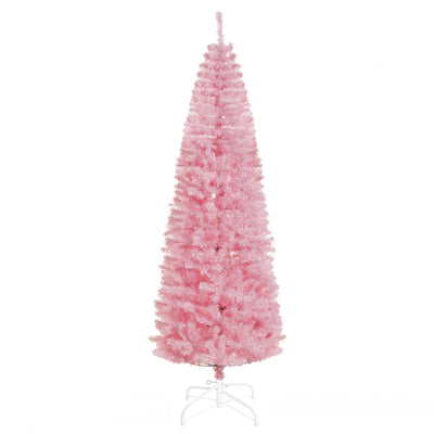 HOMCOM 7FT Artificial Christmas Tree Holiday Xmas Holiday Pencil Tree Decoration with Automatic Open for Home Party, Pink 