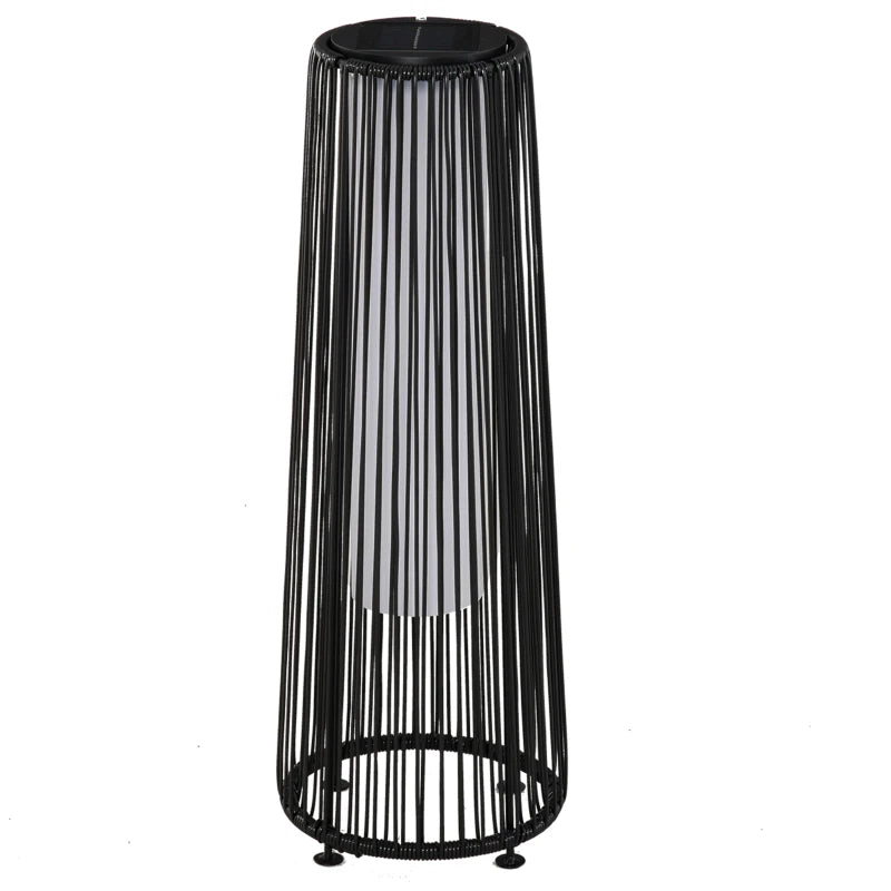 Wicker Solar Floor Lamp, Decorative Outdoor Lamp with Auto On/Off LED Light, IP44 for Patio, Porch, Pathway, Black