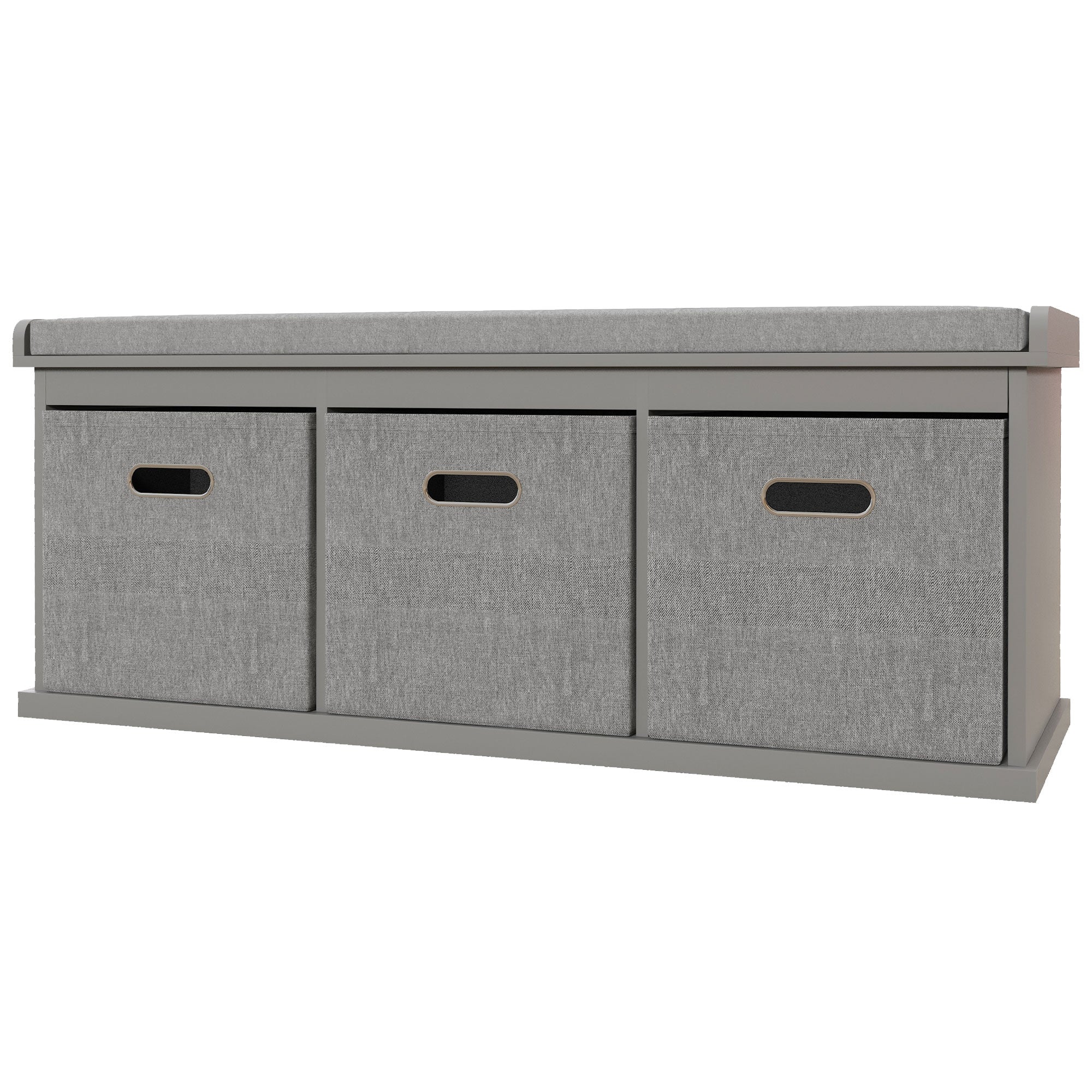 HOMCOM Shoe Storage Bench with Seat, Entryway Bench Seat with Cushion, 3 Fabric Drawers for Hallway, Grey 