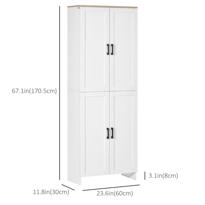67" 4-Door Kitchen Pantry Cabinet, Freestanding Storage Cabinet Cupboard with Adjustable Shelves, White