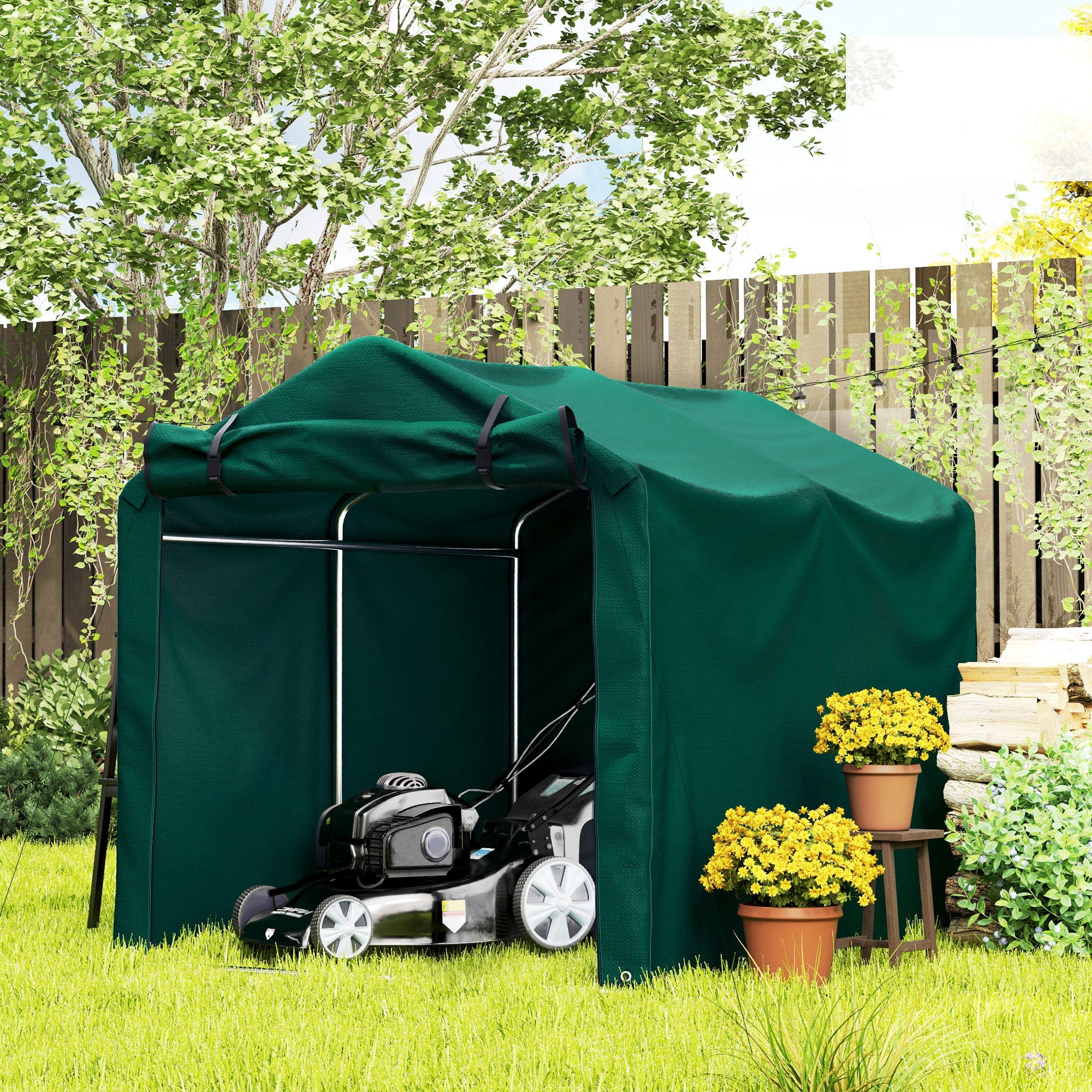 Outsunny Outdoor Storage Shed, UV Resistant Bike Tent with Roll-up Zipper Door, Portable Shed for Bike, Motorcycle, Dark Green 