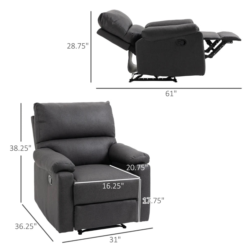 Recliner Chair, Manual Reclining Chair with Footrest, Padded Seat for Living Room, Bedroom, Study, Dark Grey