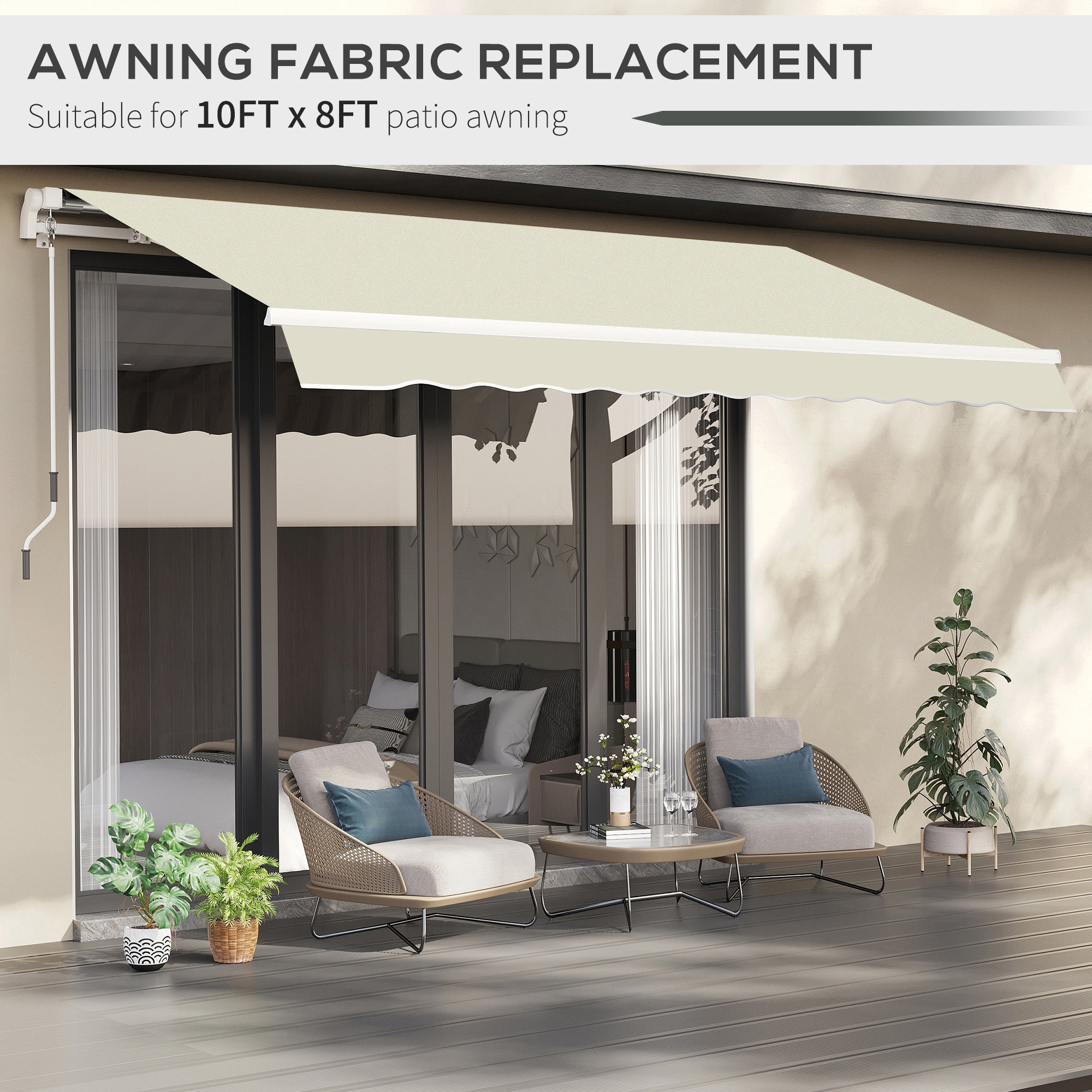 Outsunny Retractable Awning Canopy: 10'x8' Cream White Fabric Replacement for Outdoor UV Blocking Sunshade 