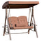 Outsunny Outdoor 2-Person Patio Swing Chair Canopy Adjustable Shade Cushions Pillow Tray Brown