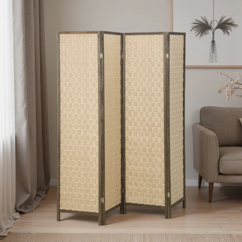 6 FT Room Divider, 4 Panel Folding Privacy Screen, Lightweight Handwoven Freestanding Partition for Home Office, Brown
