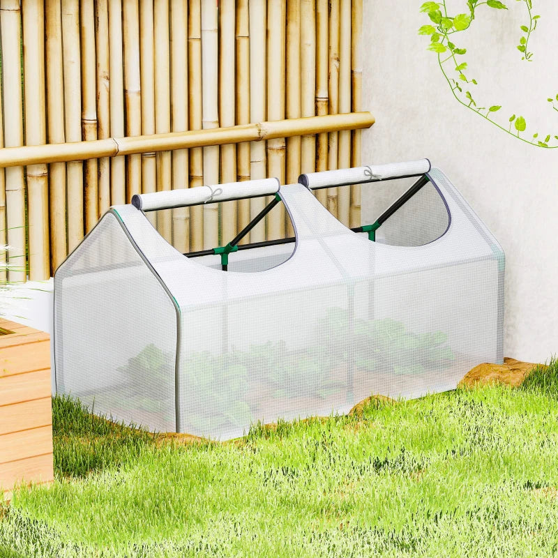 Portable Mini Tunnel Greenhouse Garden Warm House with 2 Windows Steel Frame PE Cover, 47" x 24" x 24", White