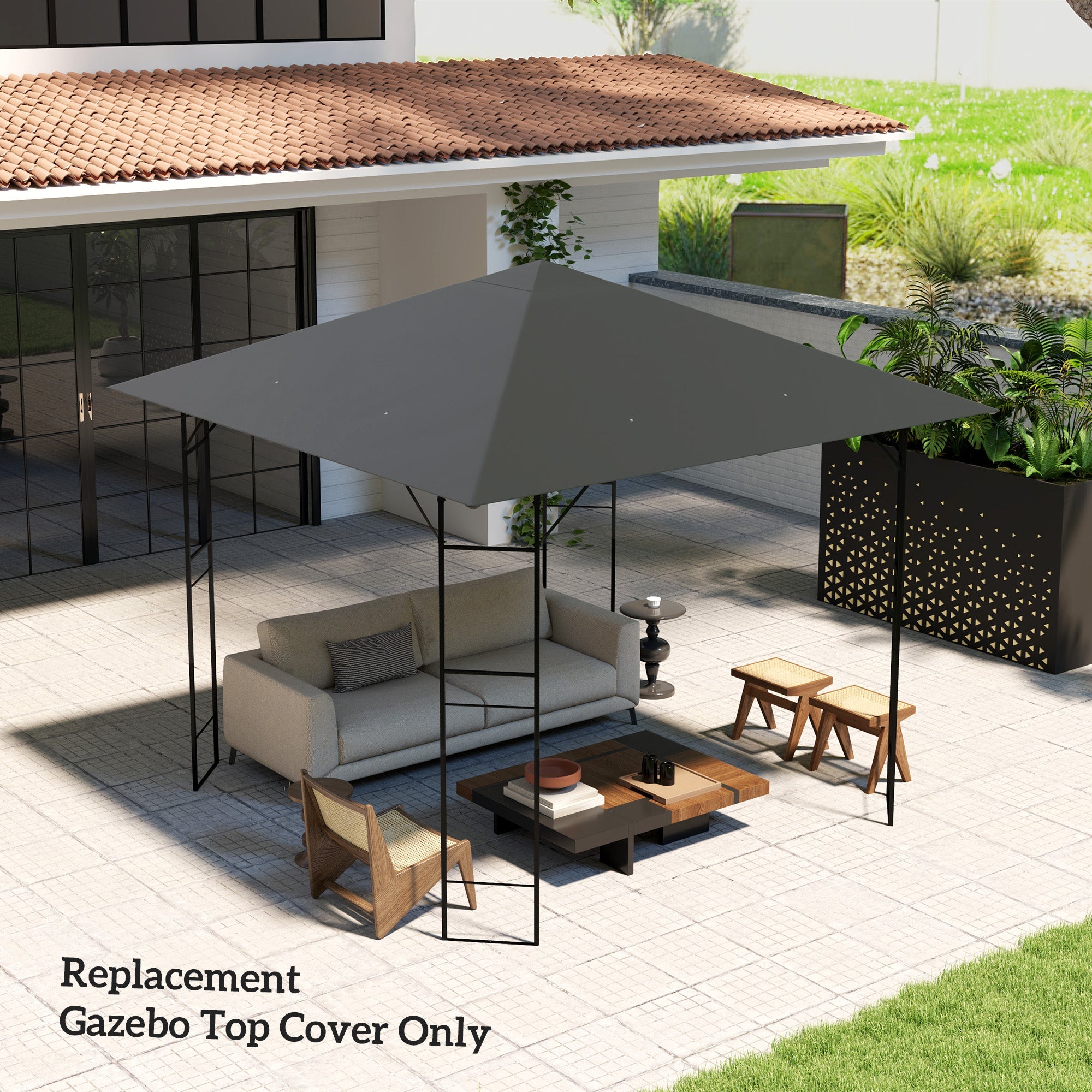 Outsunny 10' x 10' Gazebo Canopy Replacement Cover, Garden Gazebo Roof Replacement, UPF30+, TOP COVER ONLY, Grey 