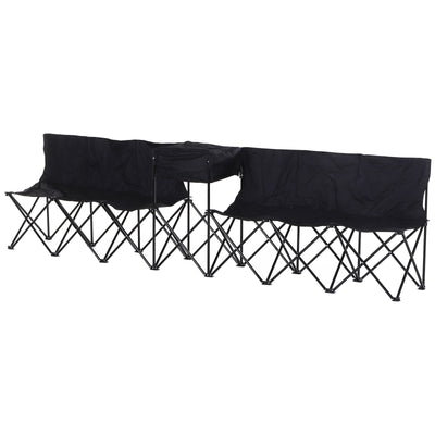 Outsunny 6 Seat Sport Bench Camp Seat Crowd Folding Portable Cooler Bag w/ Carrying Case Black 