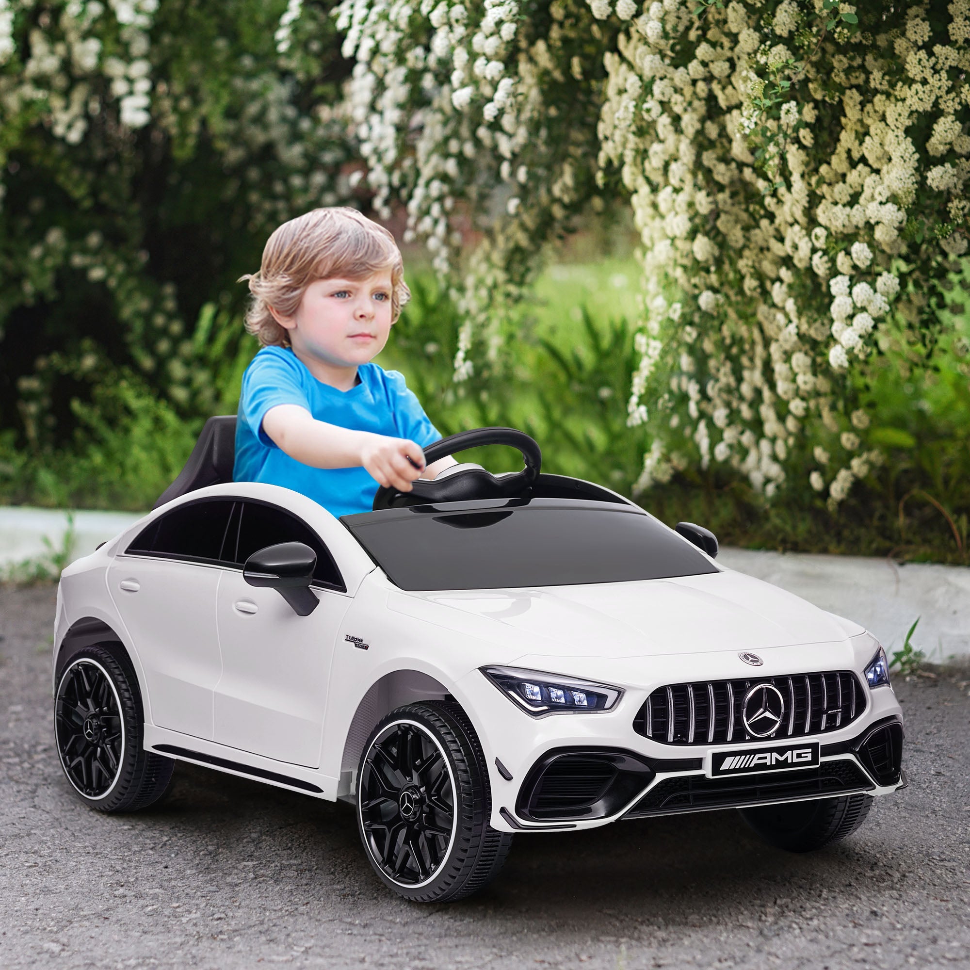 Qaba Mercedes-AMG Licensed 12V Ride on Car, Kids Electric Car with Remote Control, Spring Suspension, LED Lights, White 