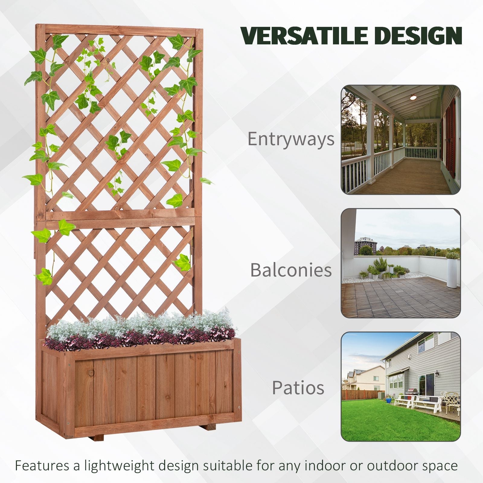 Outsunny Garden Wooden Pine Planter with Trellis for Climbing Plants Flower Raised Bed 2.4x1x4.9ft Orange 
