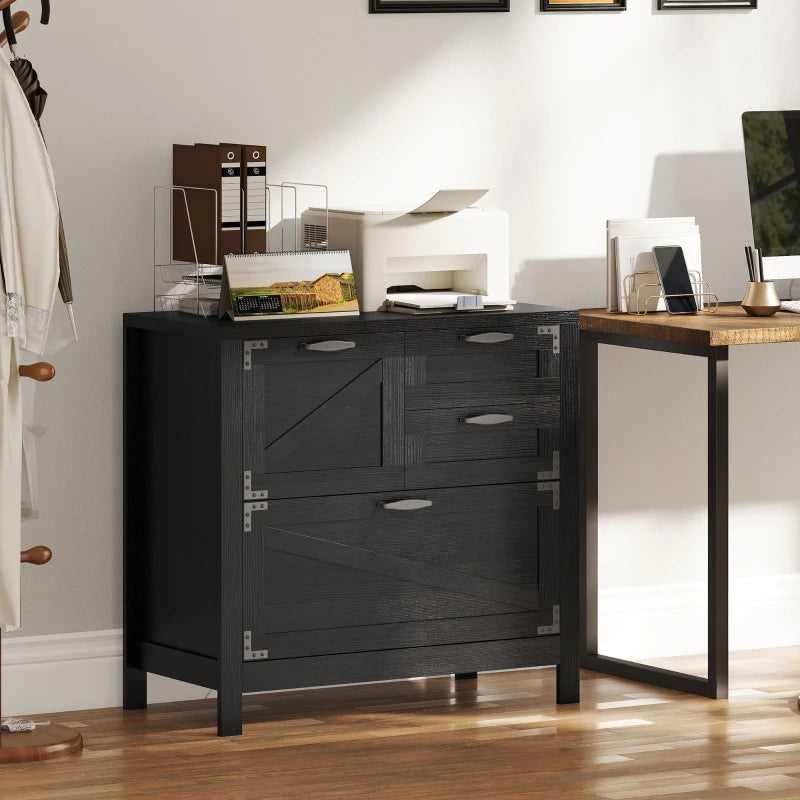 Lateral Filing Cabinet, Farmhouse File Cabinet with 4 Drawers, Fit Letter/A4/Legal Hanging Files, Black Wood Grain