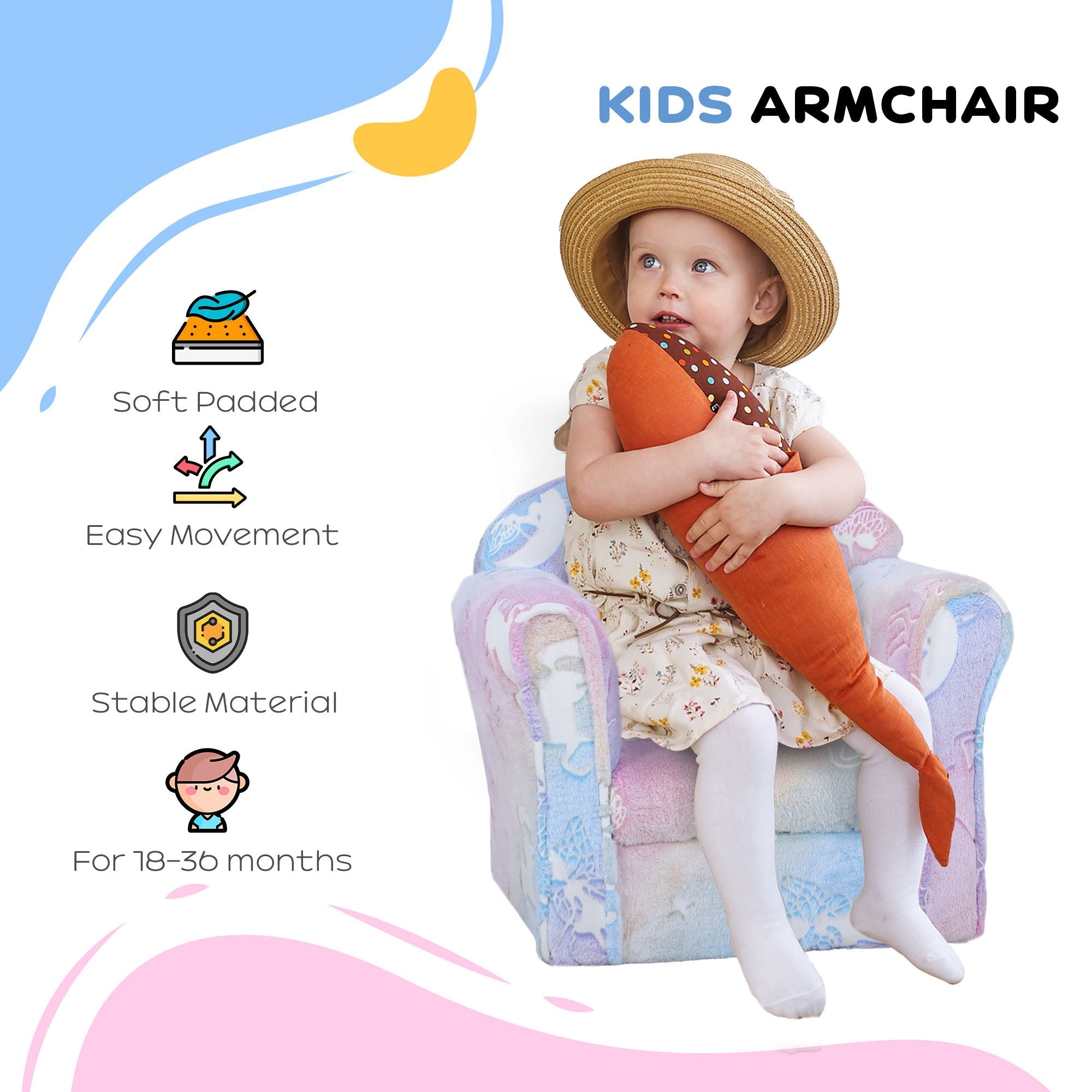 Qaba Toddler Chair with Luminous Fairy Design, Wooden Frame, for 18-36 Months, Multicolour 