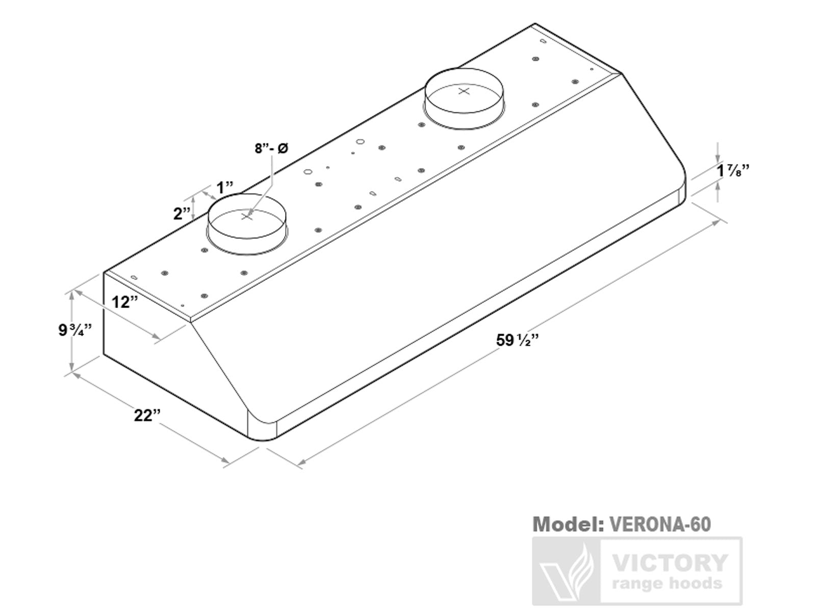 60 Inch 1800 CFM Under Cabinet Range Hood - VICTORY Verona 