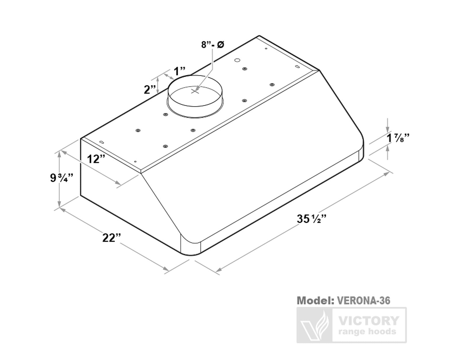 36 Inch 900 CFM Under Cabinet Range Hood - VICTORY Verona 