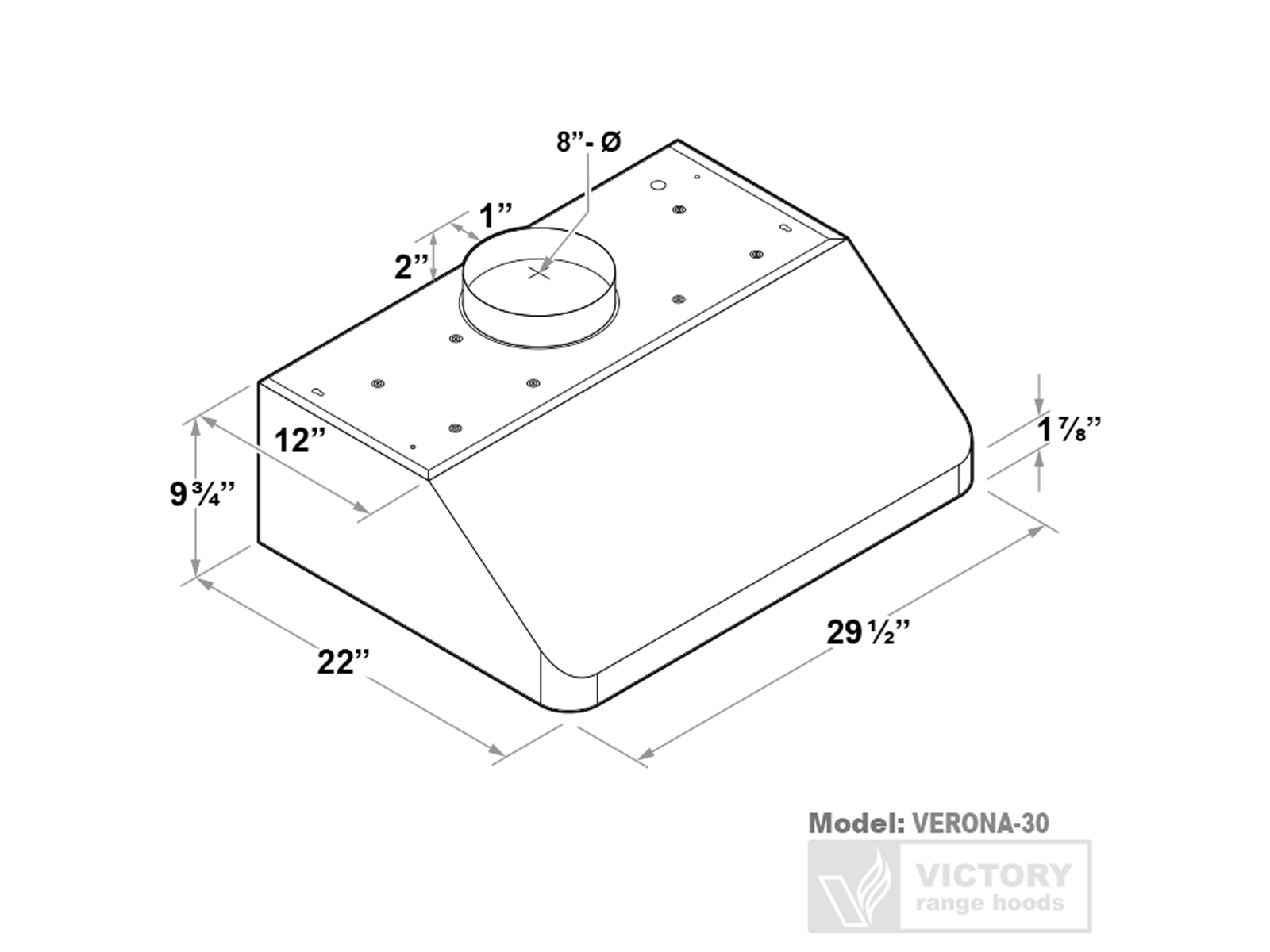 30 Inch 900 CFM Under Cabinet Range Hood - VICTORY Verona 
