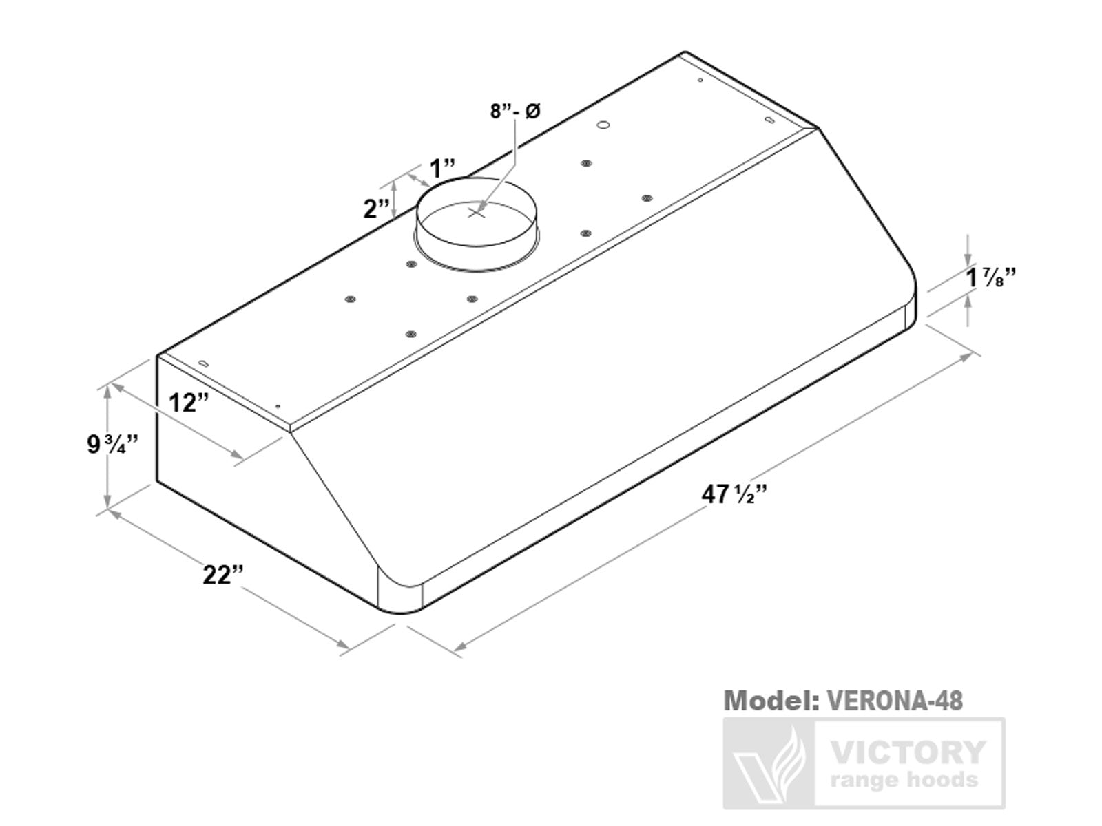 48 Inch 900 CFM Under Cabinet Range Hood - VICTORY Verona 