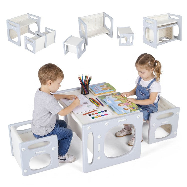 Kids Table & Chairs Set for Toddlers Ages 1-5 – Convertible Activity Table, Desk, Stools & Storage