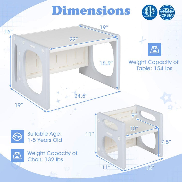 Kids Table & Chairs Set for Toddlers Ages 1-5 – Convertible Activity Table, Desk, Stools & Storage