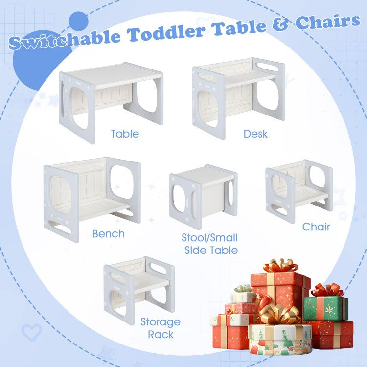 Kids Table & Chairs Set for Toddlers Ages 1-5 – Convertible Activity Table, Desk, Stools & Storage