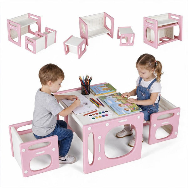 Kids Table & Chairs Set for Toddlers Ages 1-5 – Convertible Activity Table, Desk, Stools & Storage