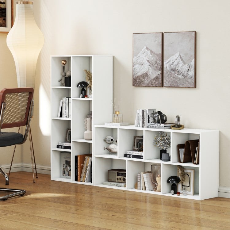 Vertical or Horizontal Freestanding Bookshelf with 7 Compartments-White