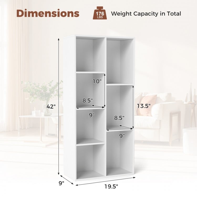 Vertical or Horizontal Freestanding Bookshelf with 7 Compartments-White