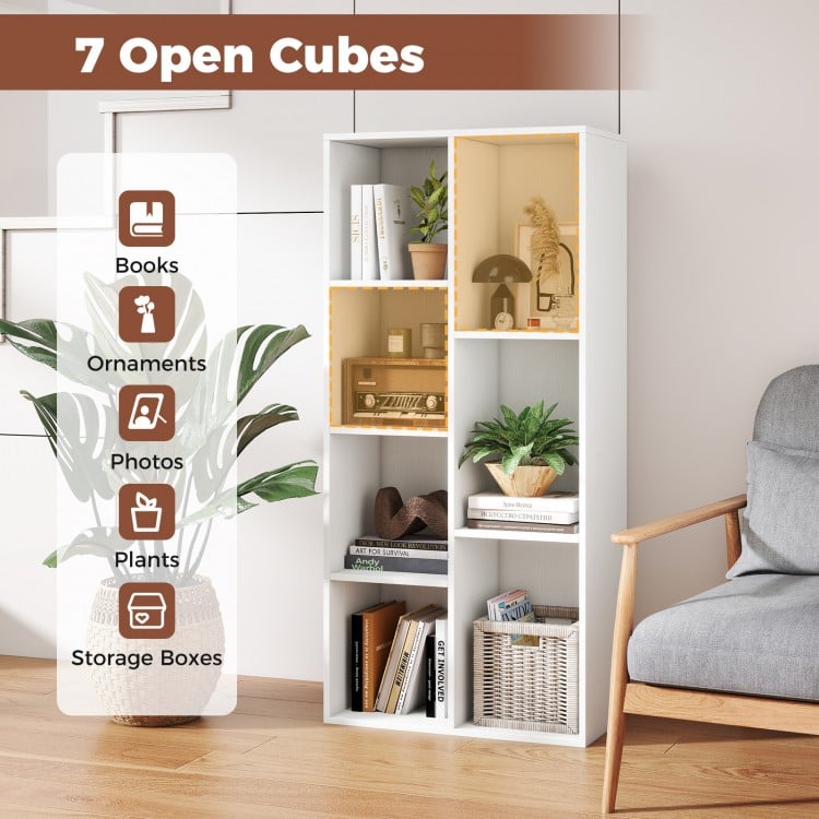 Vertical or Horizontal Freestanding Bookshelf with 7 Compartments-White