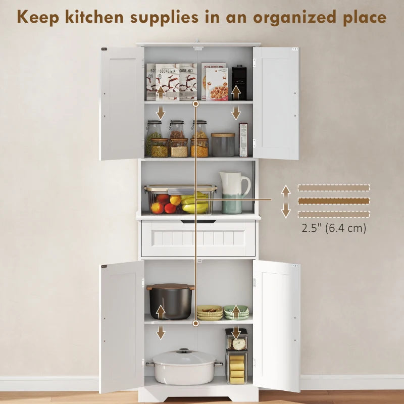 Kitchen Buffet with Hutch, 68" Tall Kitchen Pantry Cabinet with Small Open Counter, 4 Doors, Drawer, White