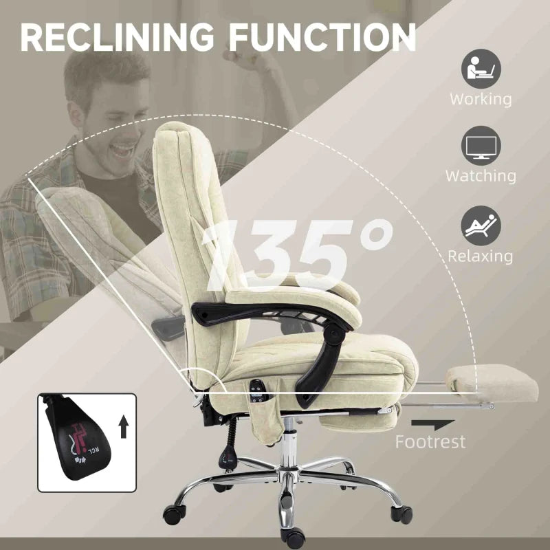 Massage Office Chair, Reclining Computer Chair with Adjustable Height and Footrest, Beige