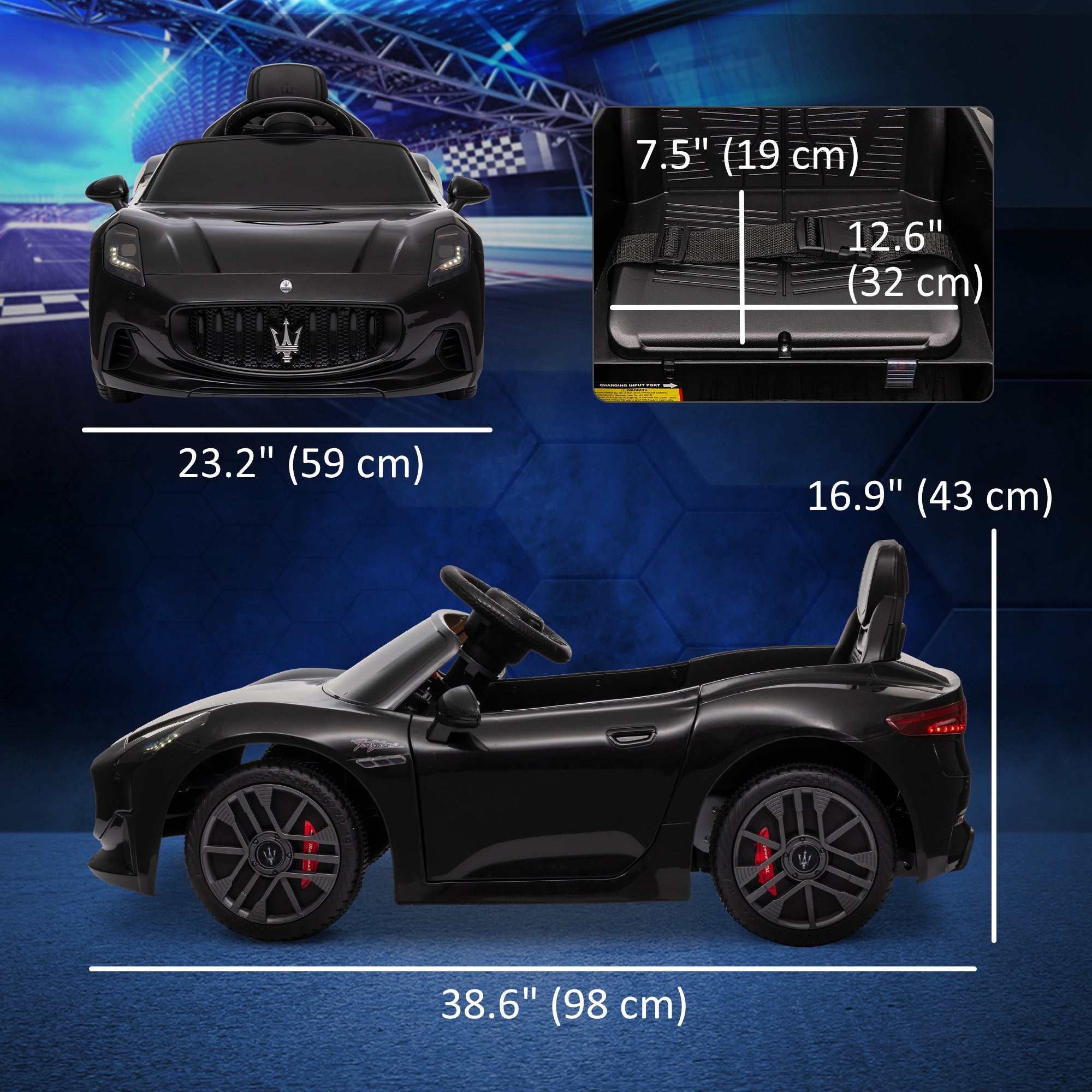 Qaba 12V Maserati Gran Turismo Licensed Kids Electric Car w/ Remote Control, Soft Start, LED Lights, Music, Horn, MP3, Black 
