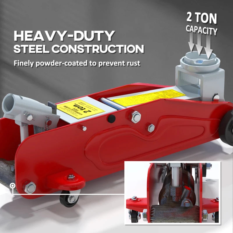 Low Profile Jack, Hydraulic Racing Floor Jack, 4.7"-11.8" Lifting Range, 2 Ton (4,000 lb) Capacity, Red